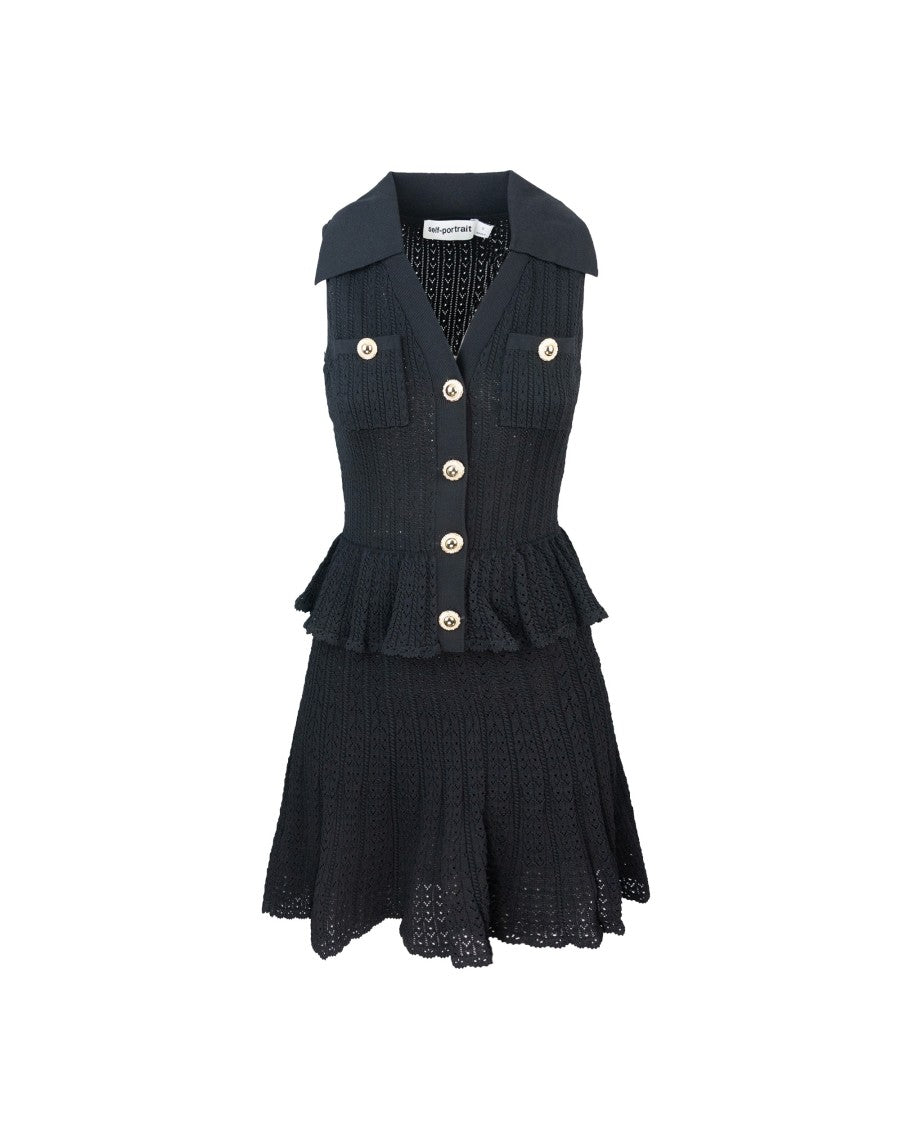 Self-Portrait Black Pointelle Knit Mini Dress