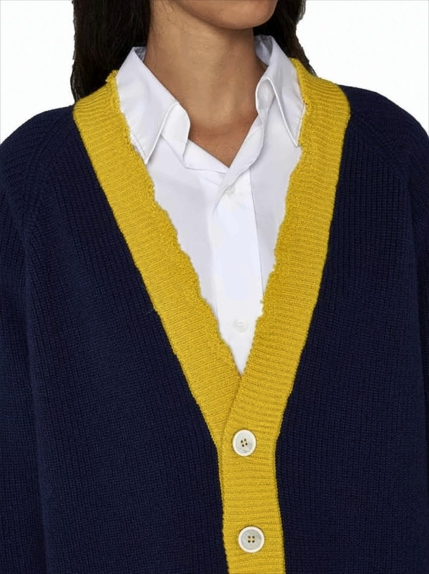 Marni Deep V-Neck Cardigan With Contrasting Ribbed Trim