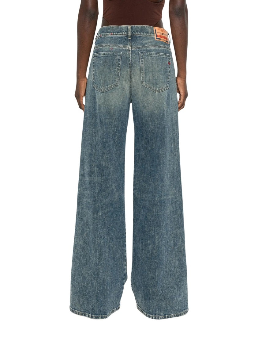 Diesel Blue 1978 D-Akemi L.32 Faded Wide-Leg Cotton Jeans