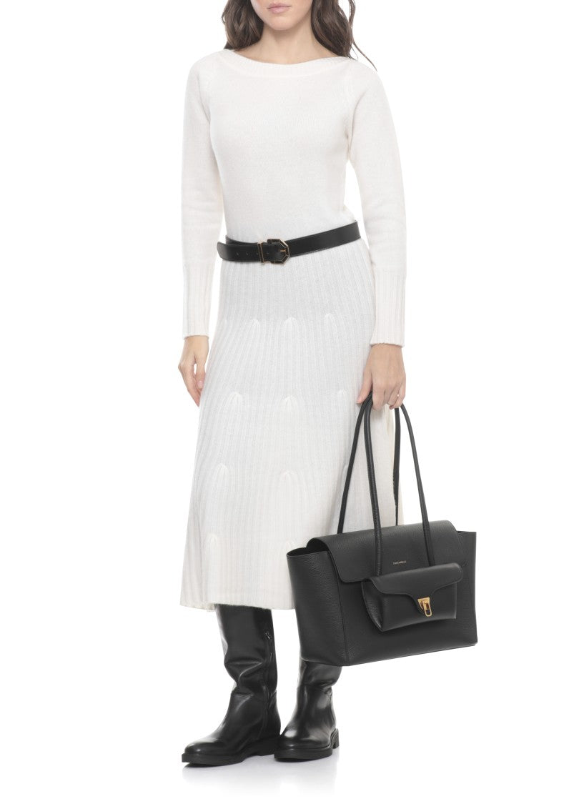 Coccinelle Large Pebbled Leather Shoulder Bag With Gold Hardware