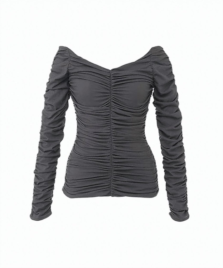 Paloma Wool Ruched Long-Sleeved Top With Off-Shoulder Neckline