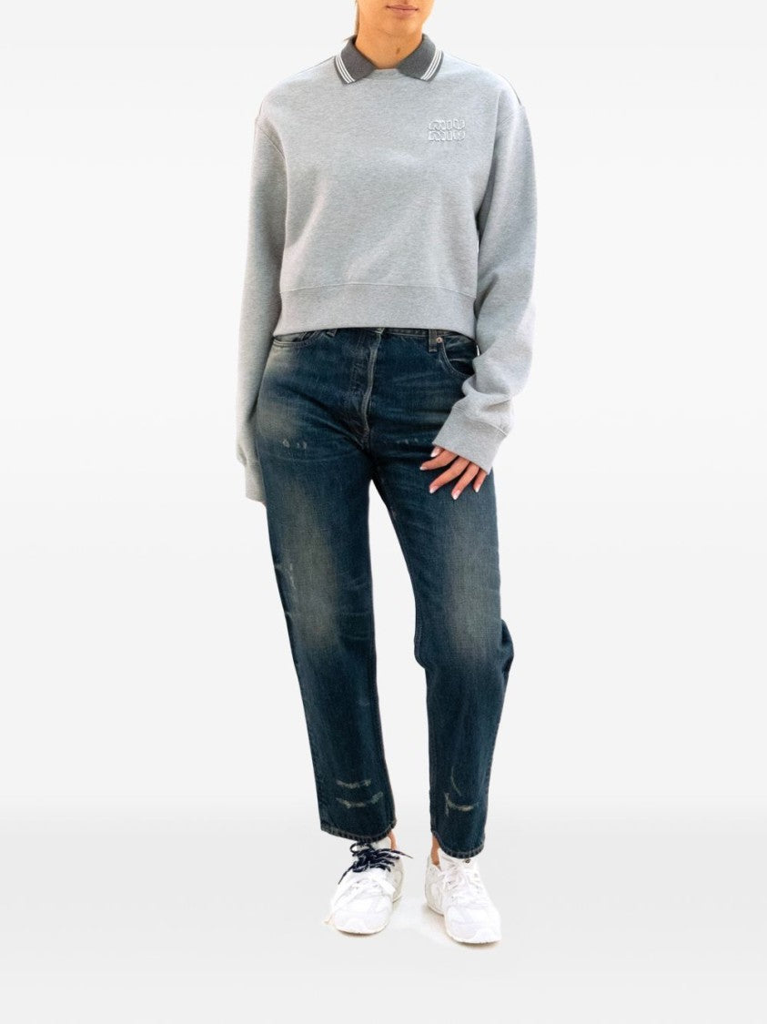 Miu Miu Grey Cropped Contrast Collar Cuffs Jacket