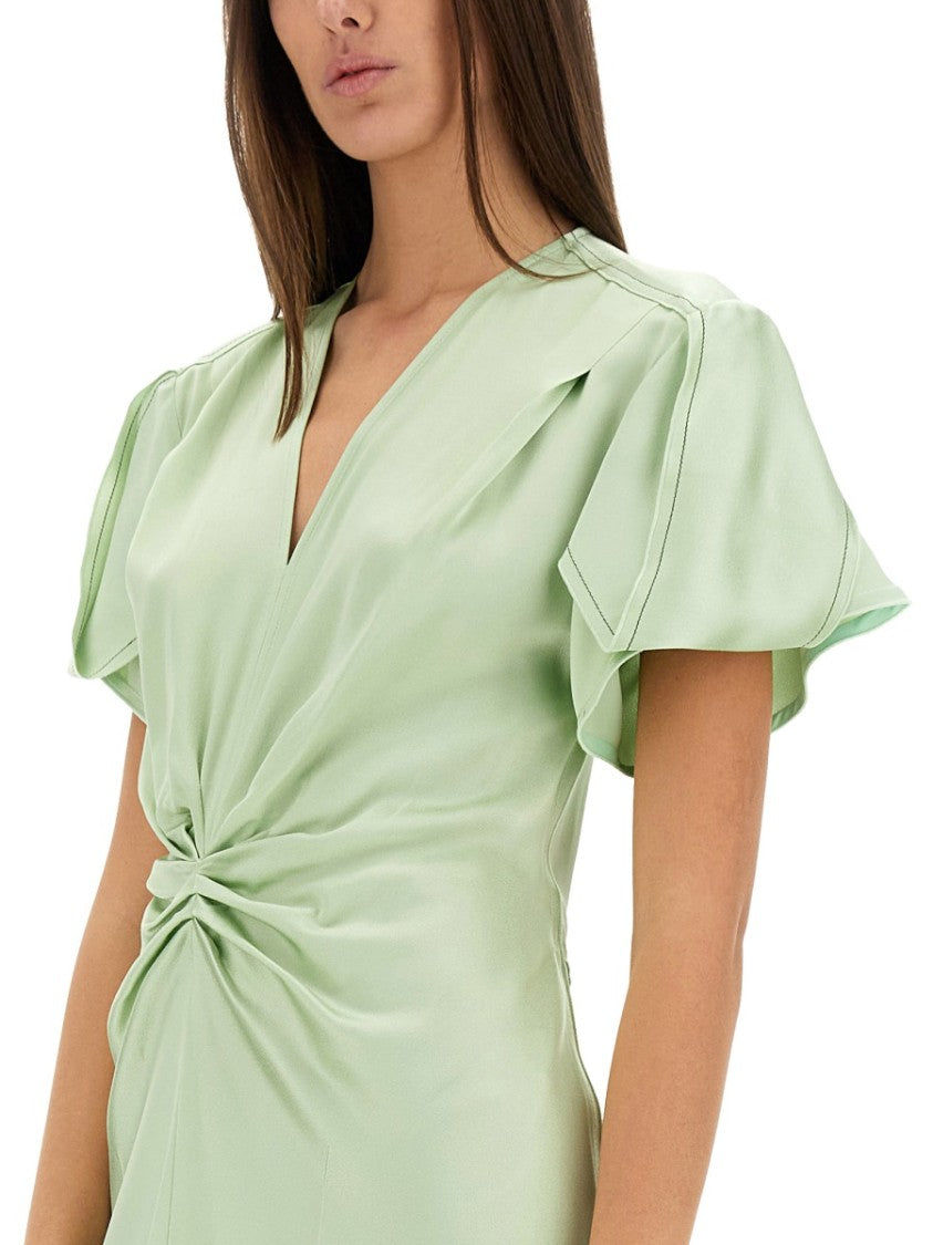 Victoria Beckham Gathered V-Neck Midi Dress