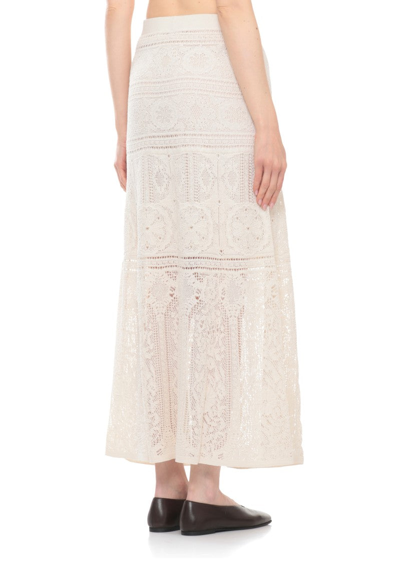 D. Exterior Ivory Midi Skirt With Intricate Lace Design