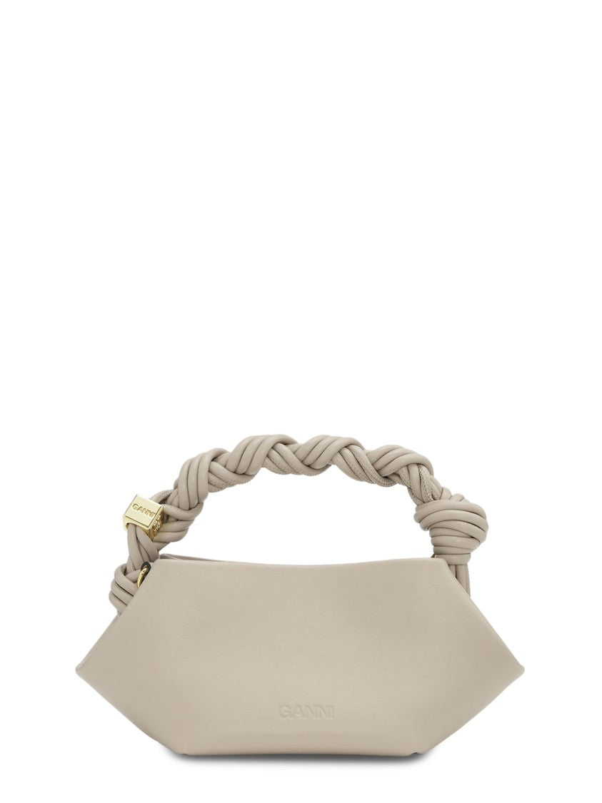 Ganni Beige Mini Handbag With Knotted Handle And Gold Hardware