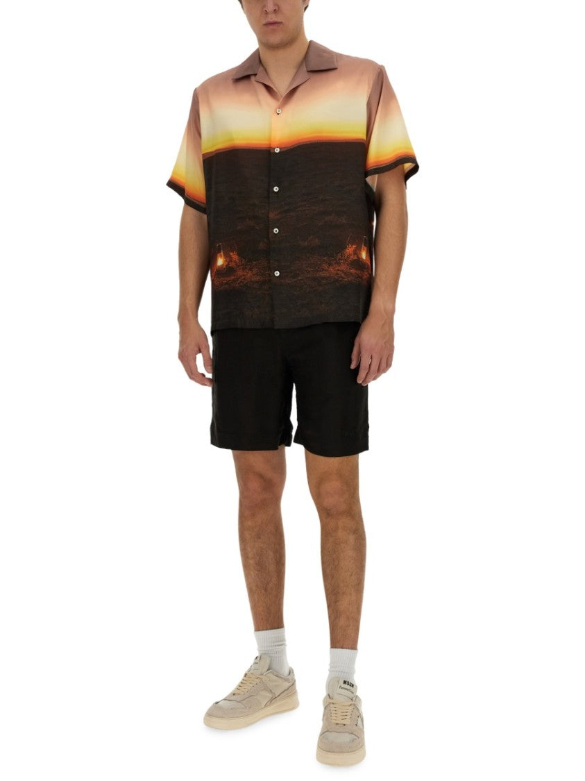 Msgm Black Shorts With Subtle Logo Detail