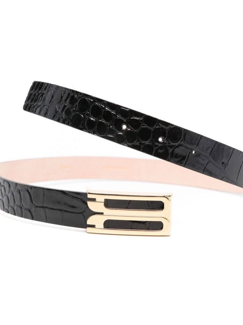 Victoria Beckham Black Calf Leather Belt With Patent Finish And Gold-Tone Buckle