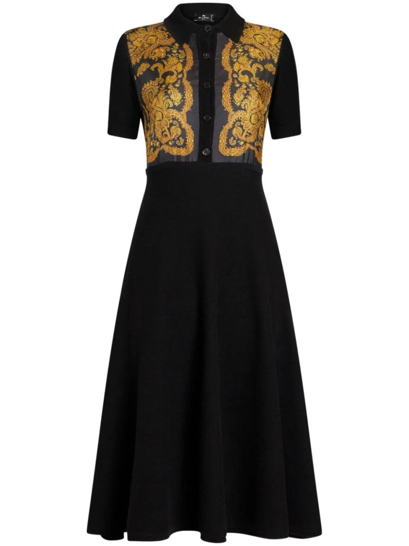 Etro Black Midi Dress With Paisley Detailing