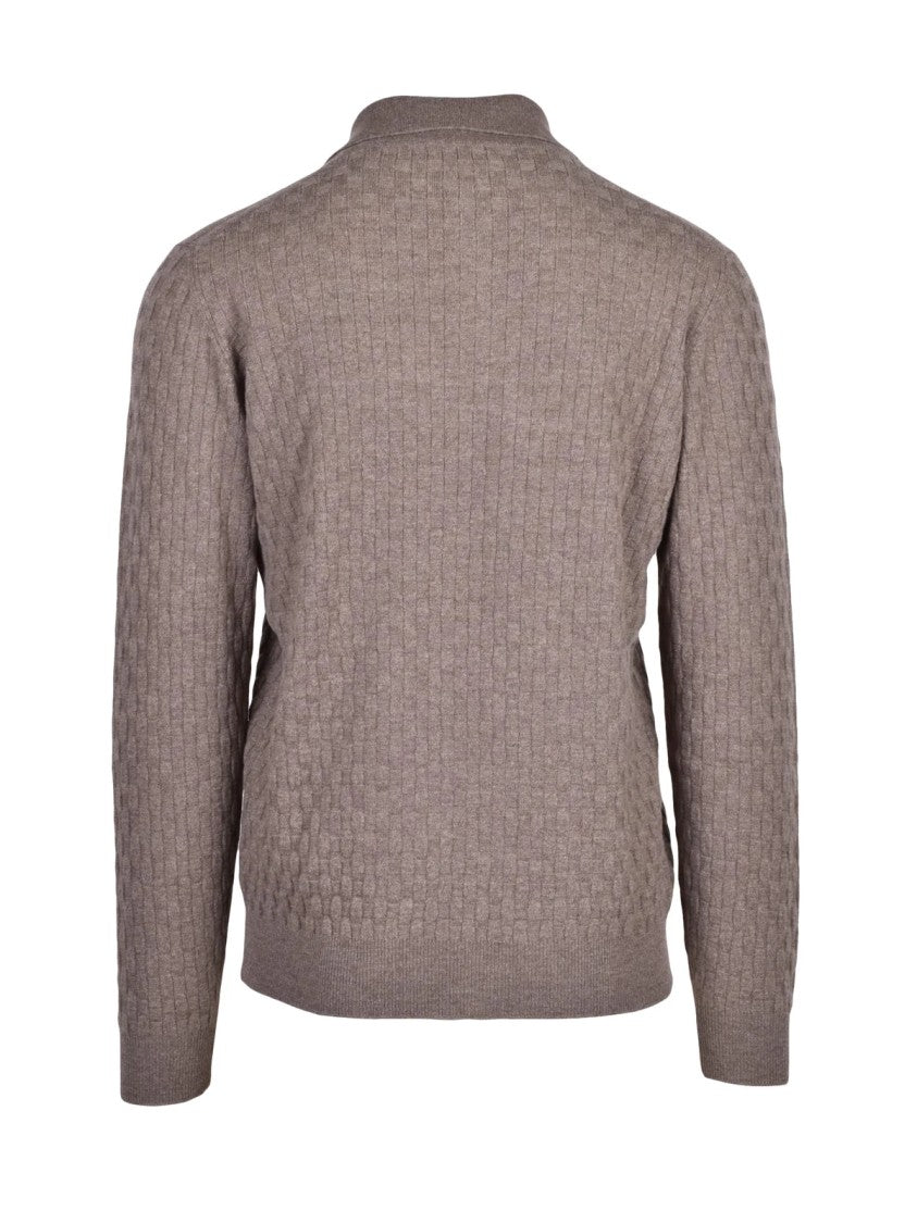 Filippo De Laurentiis Grey Merino Wool-Blend Knit Polo Shirt