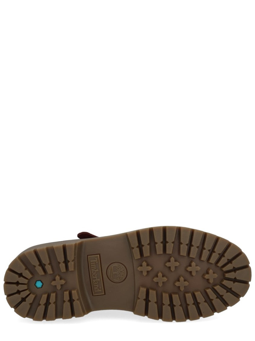 Timberland Bordeaux Leather Loafers With Woven Vamp And Gold-Tone Buckle