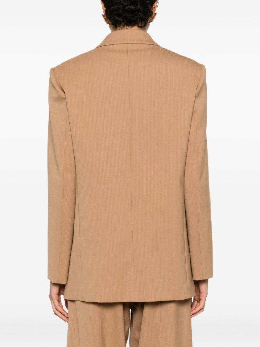 Pinko Double-Breasted Beige Jacket With Wide Lapels