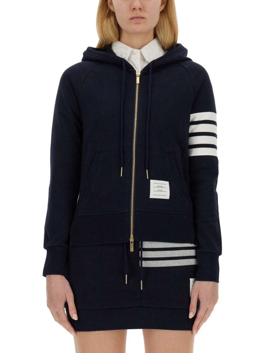 Thom Browne Fitted Blue Zipper Hoodie With Contrasting Stripes