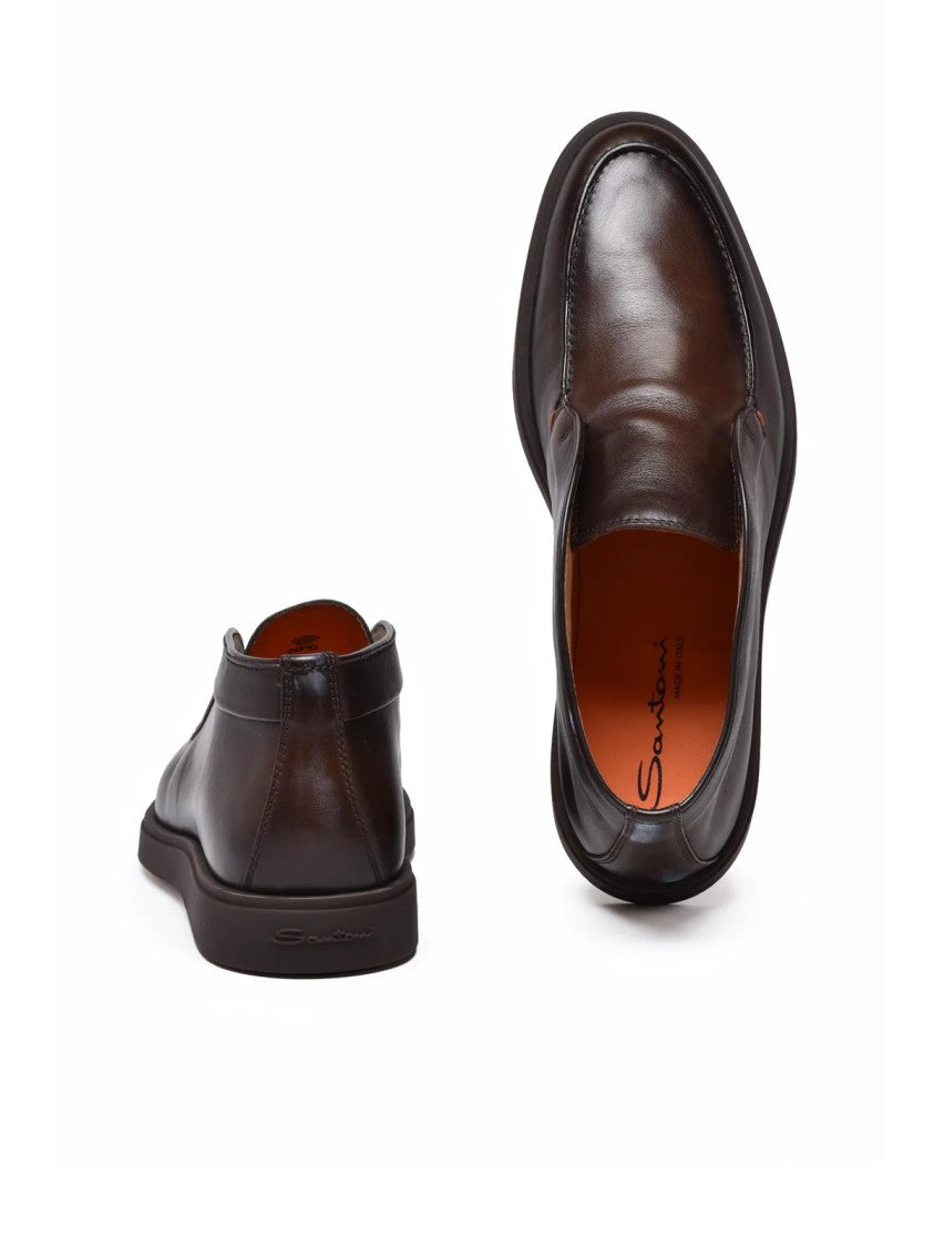Santoni Brown Leather Chukka Boots