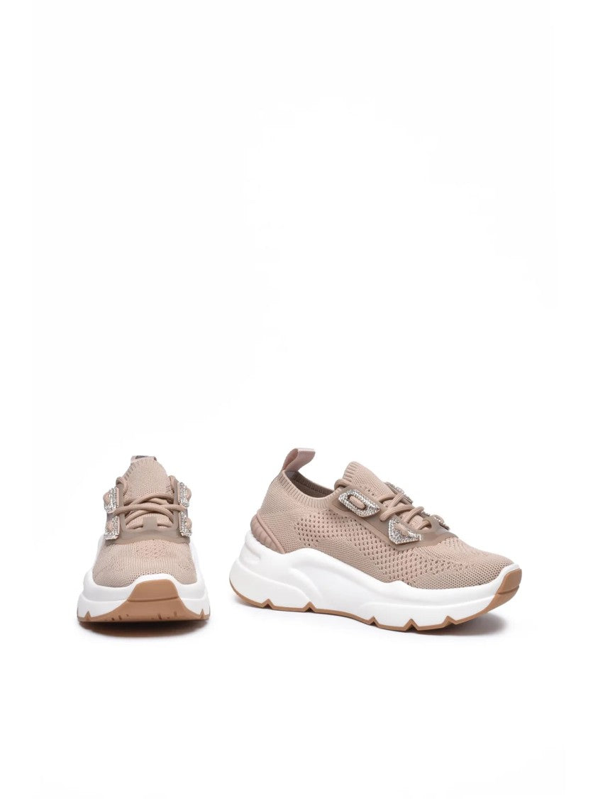 Emanuélle Vee Beige Knitted Sock Chunky Rubber Sole Sneakers