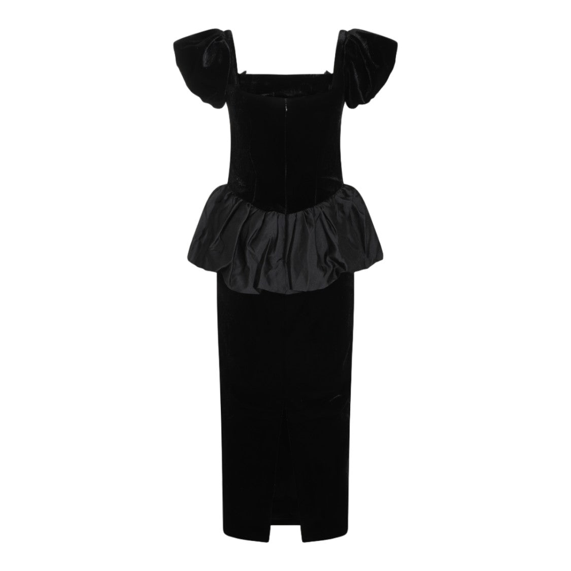 Self-Portrait Fitted Square Neck Puffed Sleeve Midi Dress