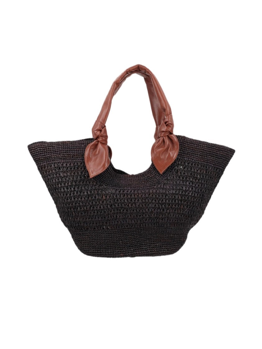 Hereu Woven Raffia Tote Bag With Lambskin Handles