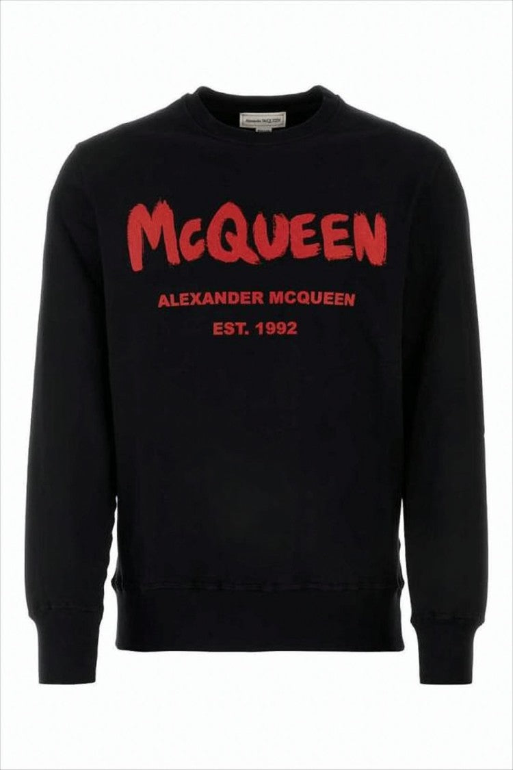 Alexander Mcqueen Long-Sleeve Black Sweatshirt With Bold Red Graphic