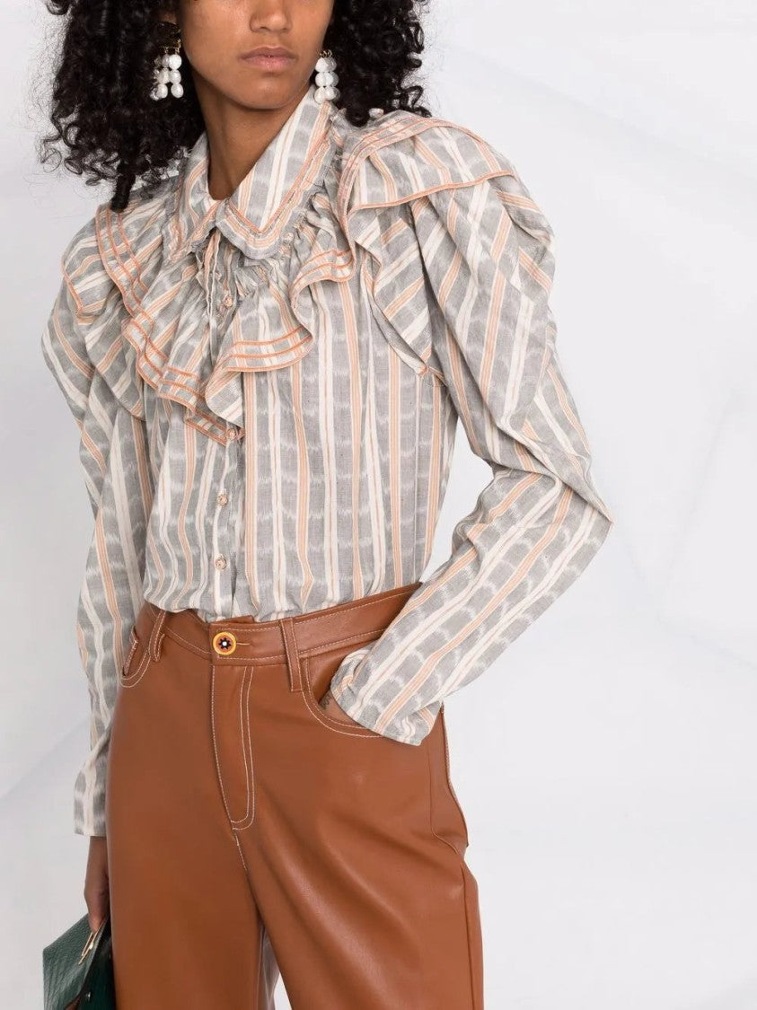 Ulla Johnson Ruffled-Neck Check Pattern Blouse