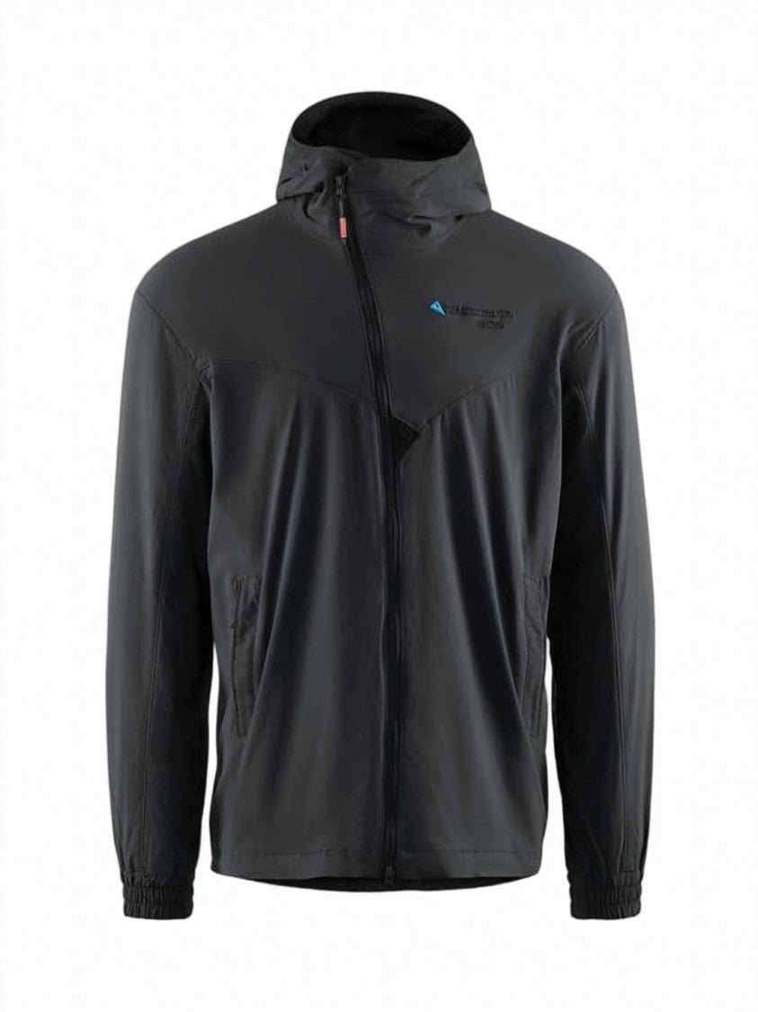 Klattermusen Black Minimalist Jacket With Fitted Hood And Zipper Closure