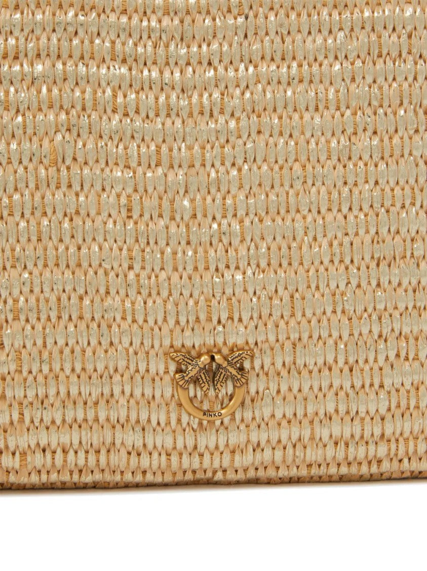 Pinko Textured Woven Beauty Case With Leather Trim