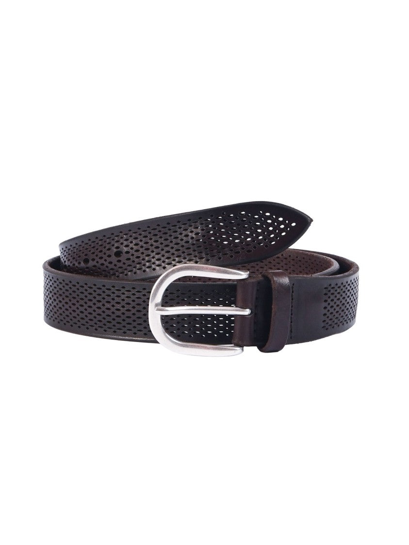 Claudio Orciani Perforated Brown Calf Silver Belt