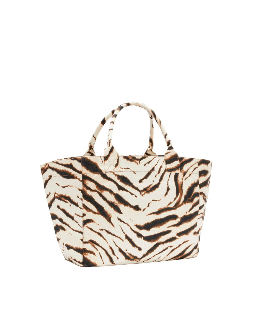 Ganni Egret Zebra Cotton Tote Bag
