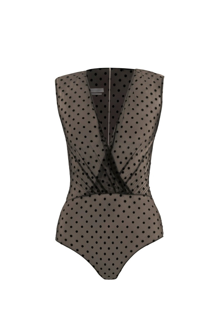Saiid Kobeisy Jet Black Dotted Tulle Bodysuit