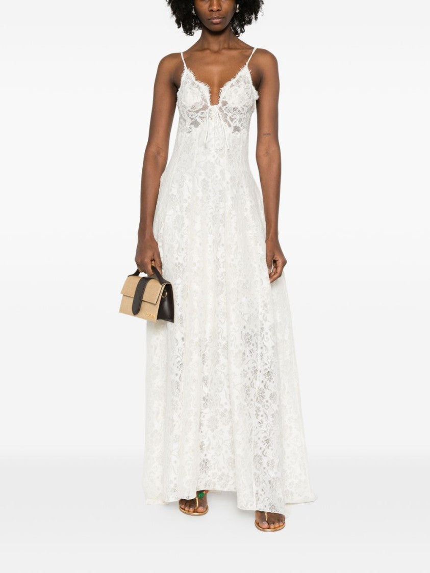 Ermanno Scervino Ivory Maxi Dress With Delicate Lace Overlay And Spaghetti Straps