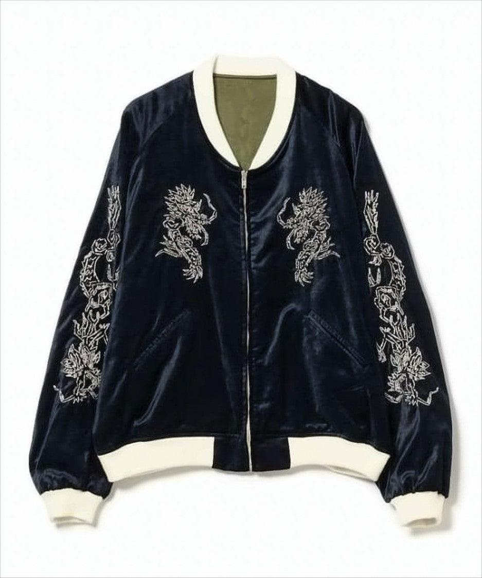 Sasquatchfabrix Intricately Embroidered Blue Bomber Jacket