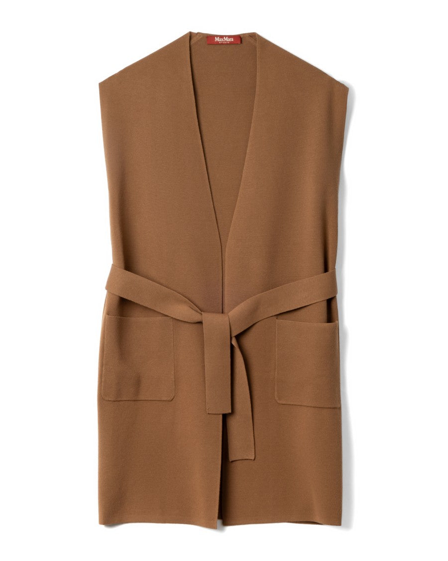 Max Mara Sleeveless Deep V-Neck Waist Belt Top