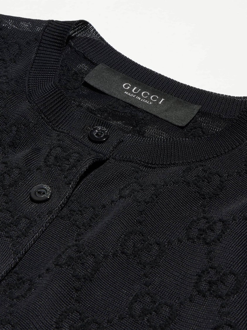 Gucci Cropped Black Cardigan With Textured Fabric And Button Closure