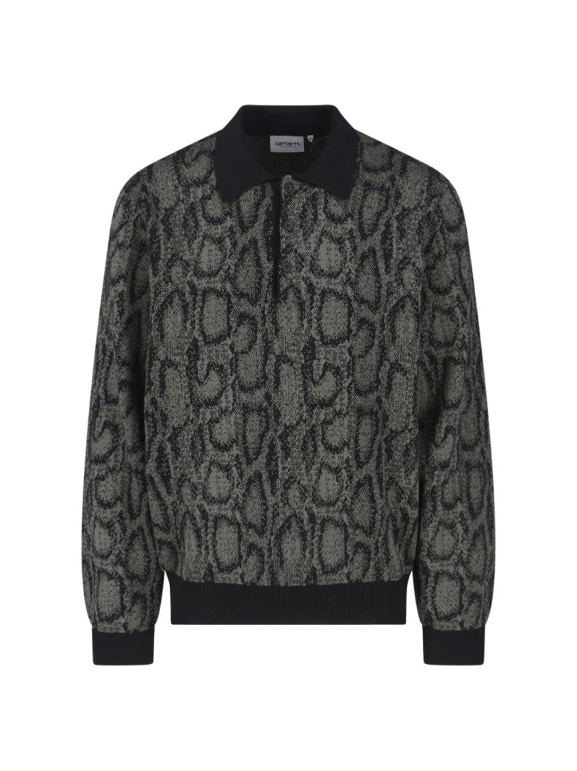 Carhartt Wip Green Snake Print Long-Sleeve Polo Sweater