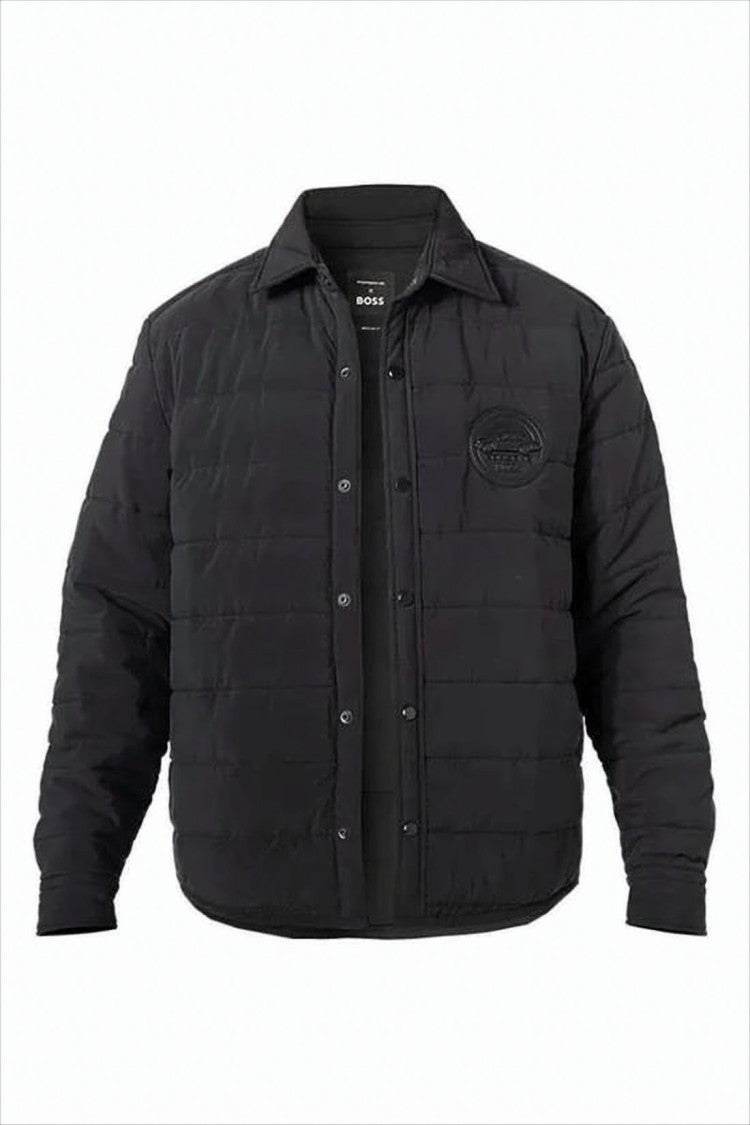 Hugo Boss Quilted Black Jacket With Classic Collar And Embossed Logo