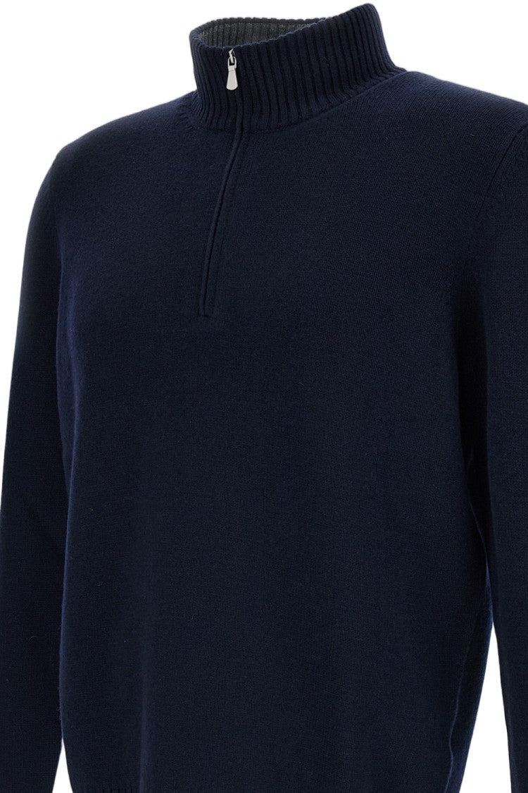 Gran Sasso Blue High-Neck Wool-Blend Zip Sweater