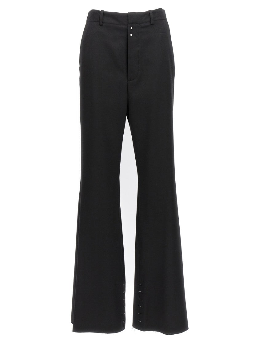 Mm6 By Maison Margiela Flared Black Wool Blend Pants With Contrast Stitching