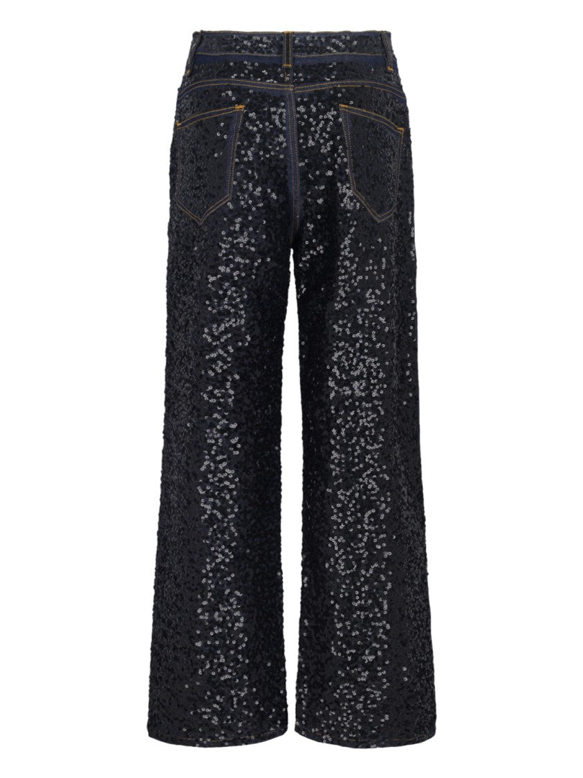 Parosh "Guff" Sequin Straight Jeans In Black Stretch Denim
