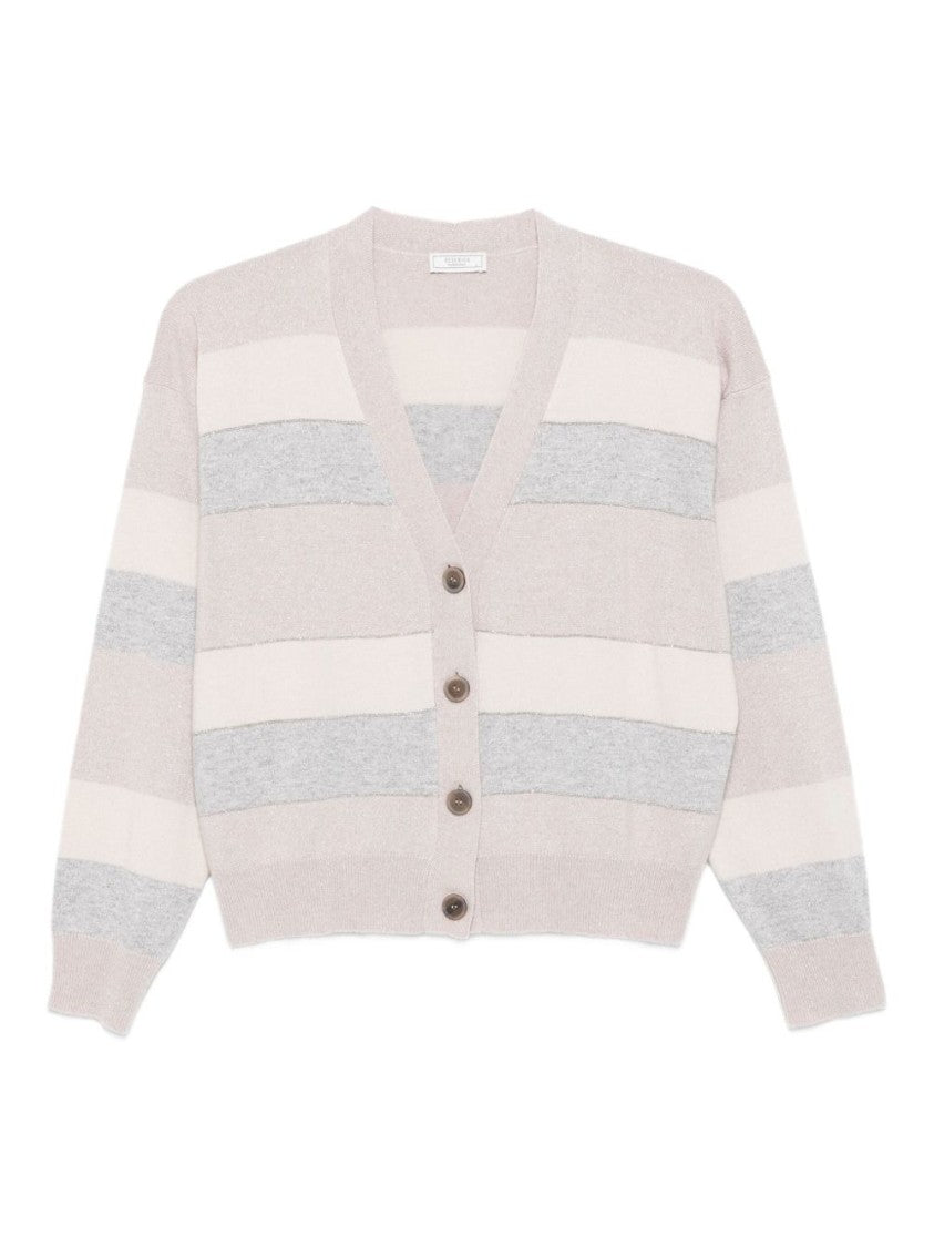 Peserico Beige Button-Down Sweater With V-Neckline