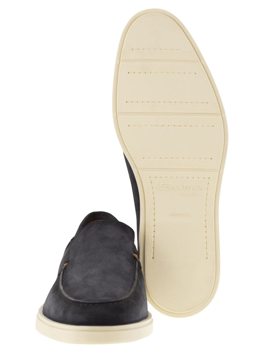 Santoni Suede Moccasin With Contrast Detailing