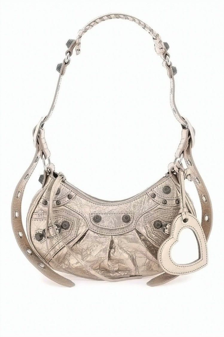 Balenciaga Curved Lambskin Leather Xs Shoulder Bag With Decorative Studs