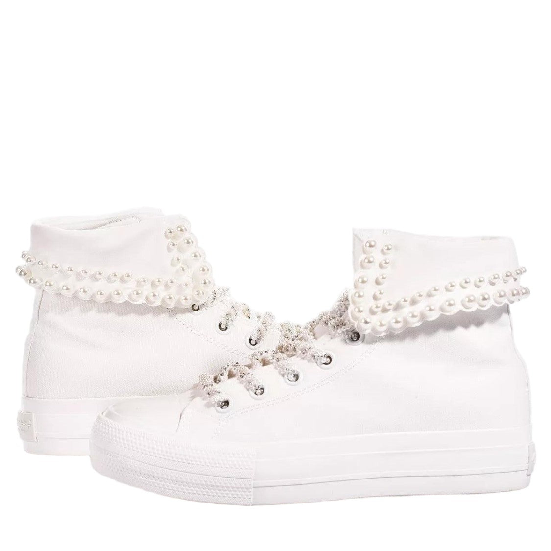Mimanera White High-Top Sneakers With Pearl Embellishments