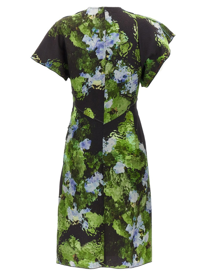 Victoria Beckham Floral Print Mini Dress With Cape-Style Sleeves