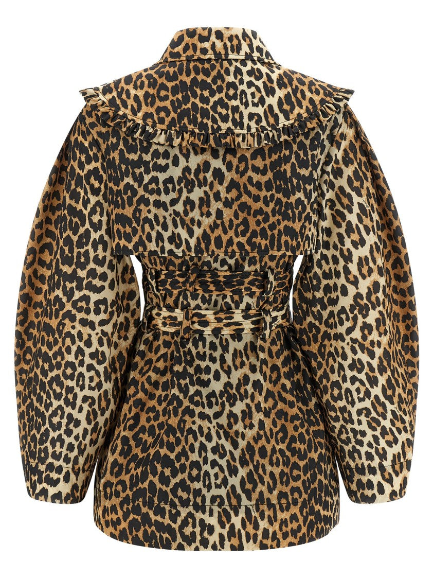 Ganni 'Leopard Duchesse Nylon Short' Trench Coat