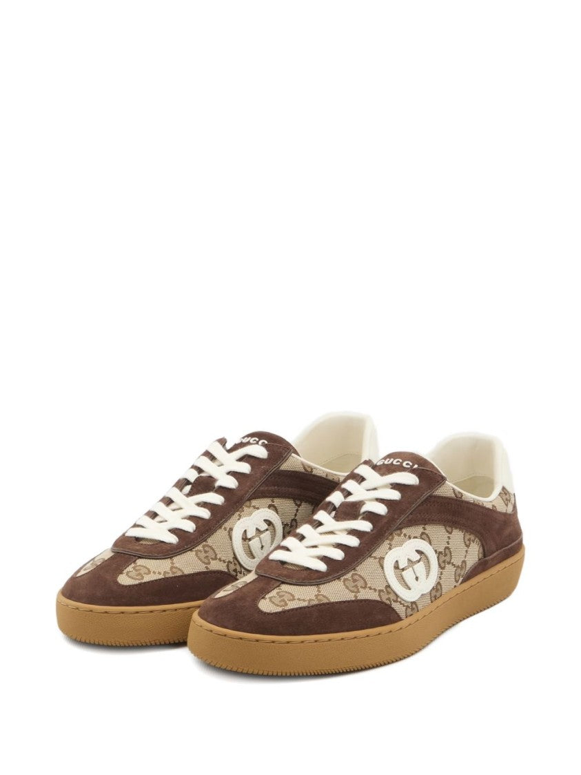Gucci Dark Brown G75 Suede Gg Canvas Sneakers
