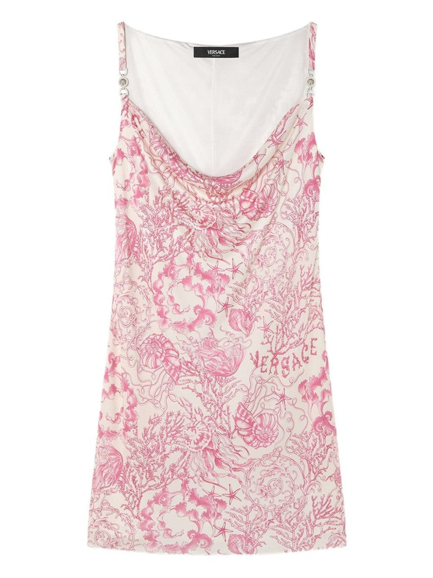 Versace Pink Barocco Pattern Draped Front Dress