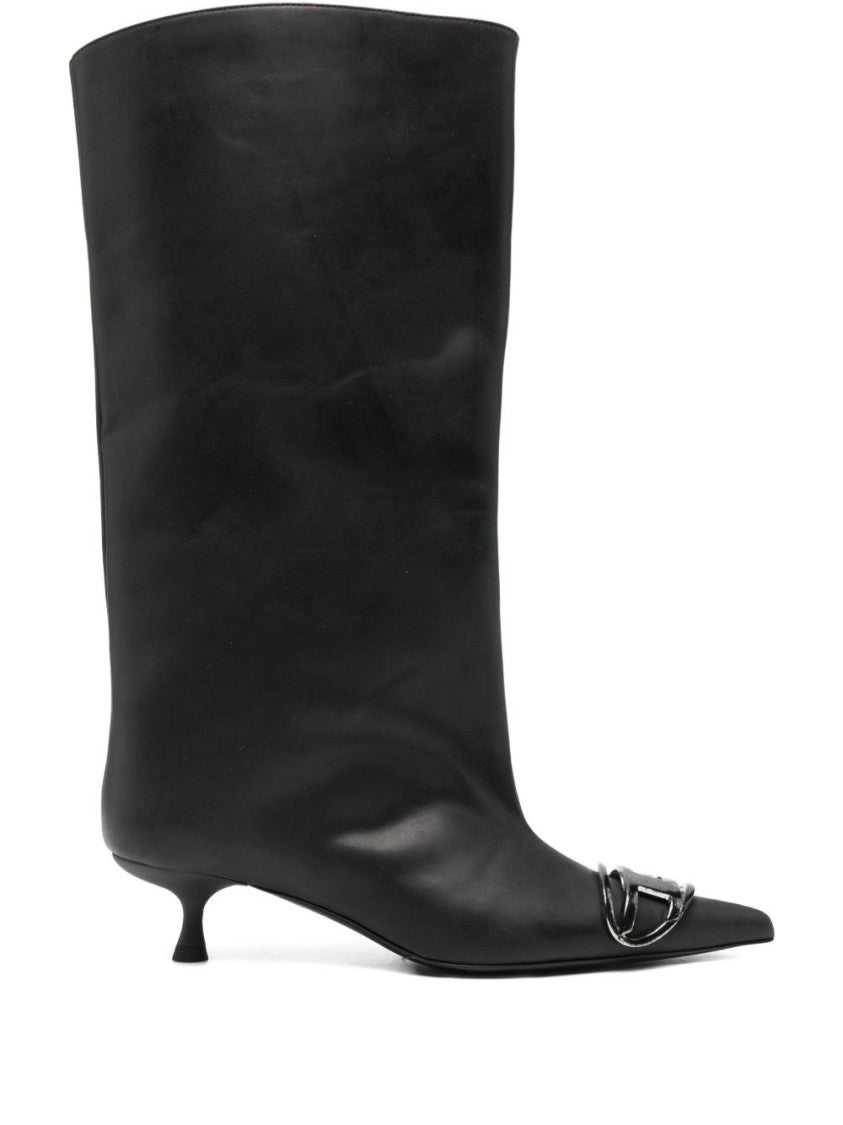 Diesel Pointed Toe Black Leather Boots