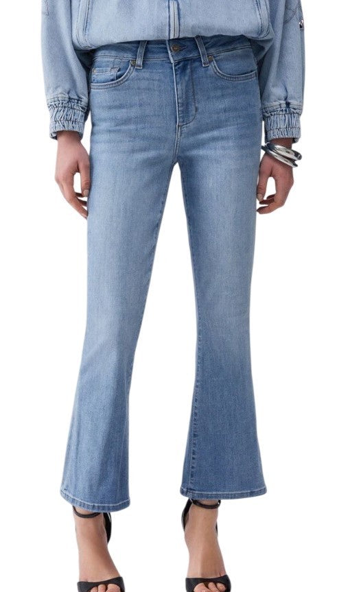 Liu Jo High-Waisted Cropped Bootcut Jeans With Bleached Stone Wash