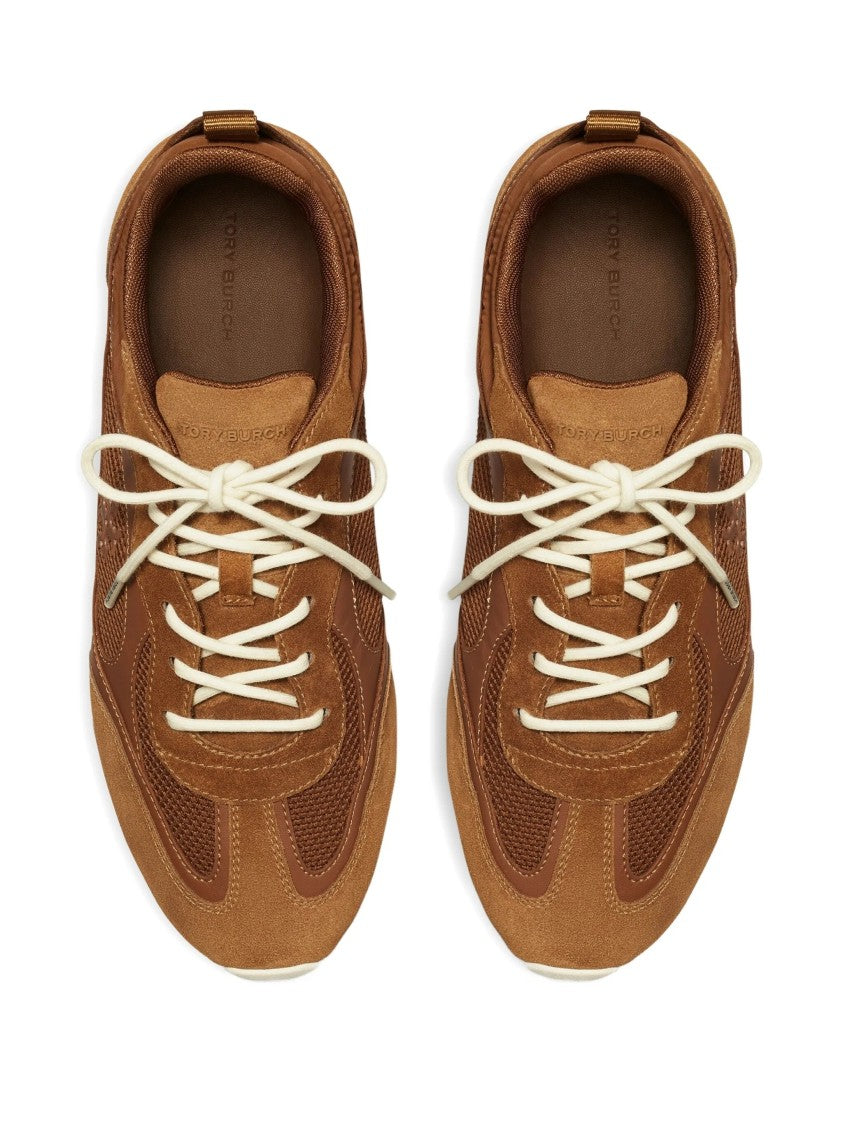 Tory Burch Warm Brown Field Suede Mesh Sneakers
