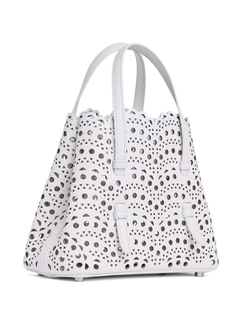 Alaïa White Mina 20 Perforated Calfskin Shoulder Bag