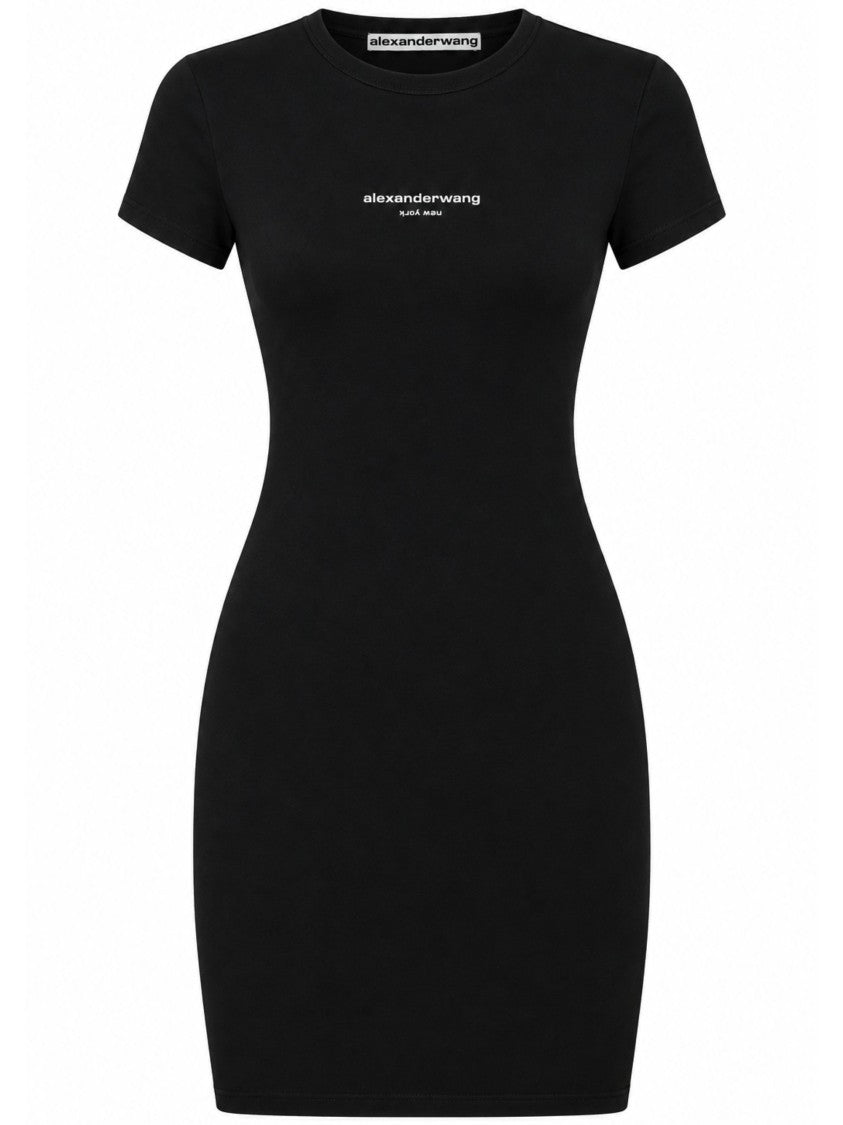 Alexander Wang Black Logo Crewneck Cotton Mini Dress