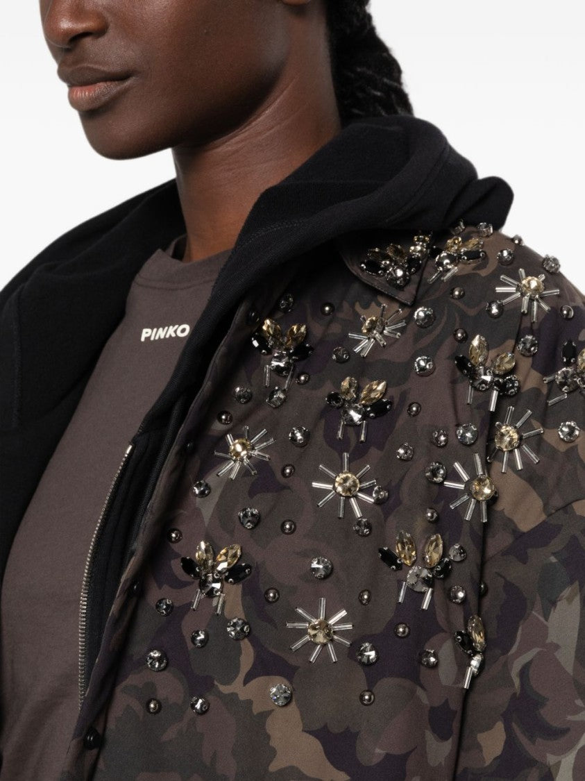 Pinko Technical Canvas Jewel Embroidered Camouflage Overshirt